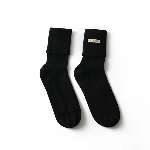 Luxury 100% Cashmere Winter Mid-Calf Knitted Lounge Soft Crew Socks