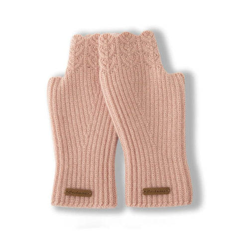 100% Pure Cashmere Fingerless Mittens Ribbed Knit Wrist Warmers Gloves