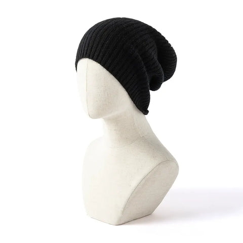 Winter Women's Cable Knit Cuffed Hat 100% Cashmere Ribbed Slouchy Beanie