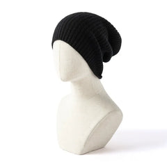 Cable Knit Cuffed Hat 100% Cashmere Ribbed Slouchy Beanie