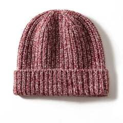 Warm Ribbed 100% Cashmere Beanie Cap Knit Hat with Folded Cuff