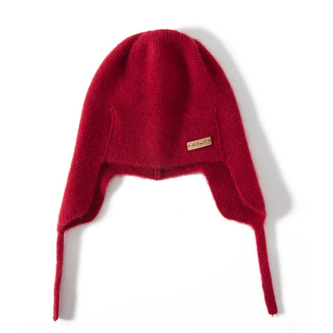 100% Cashmere Earflap Hat Soft Winter Beanie with Ties