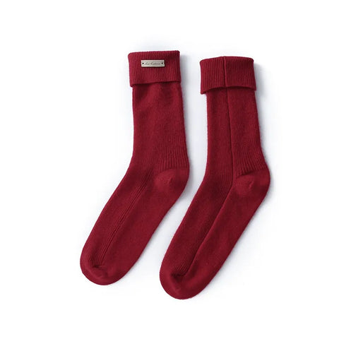 Luxury 100% Cashmere Winter Mid-Calf Knitted Lounge Soft Crew Socks