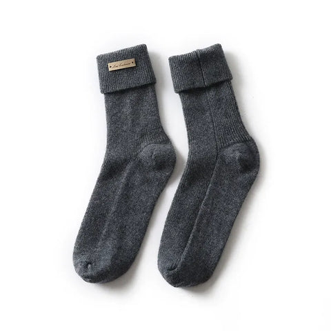 Luxury 100% Cashmere Winter Mid-Calf Knitted Lounge Soft Crew Socks