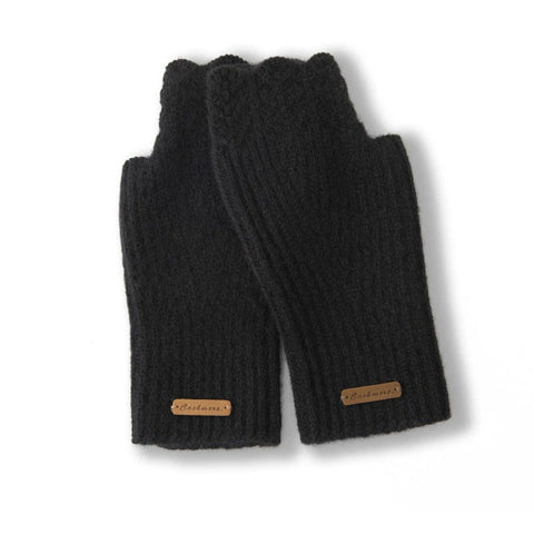 100% Pure Cashmere Fingerless Mittens Ribbed Knit Wrist Warmers Gloves
