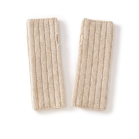 Women 100% Warmer Sleeves Knitted Ribbed Cashmere Fingerless Mitten Gloves