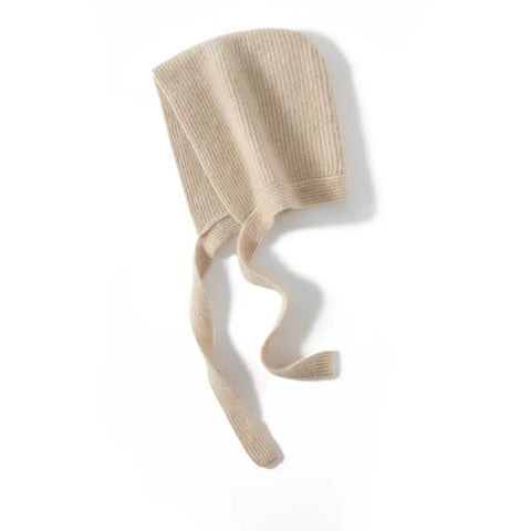 100% Cashmere Hood with Ties Knit Hood Scarf  Wrap Beanie Hats