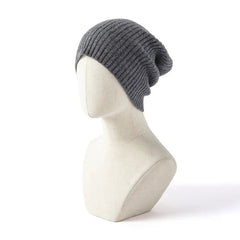 Cable Knit Cuffed Hat 100% Cashmere Ribbed Slouchy Beanie