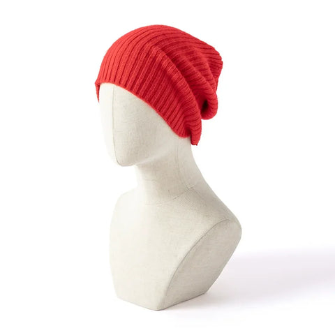 Winter Women's Cable Knit Cuffed Hat 100% Cashmere Ribbed Slouchy Beanie
