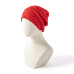 Cable Knit Cuffed Hat 100% Cashmere Ribbed Slouchy Beanie