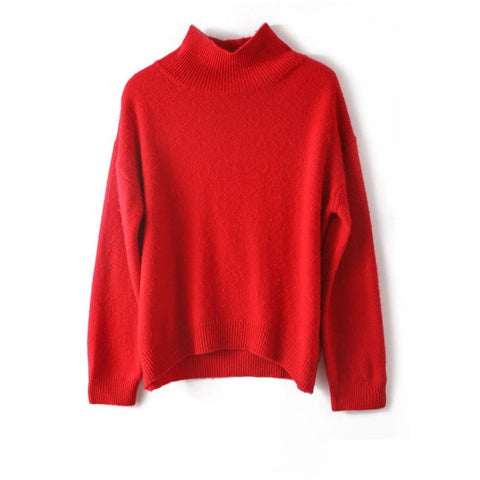 Casual Loose Turtleneck Pullover Cashmere Thick Mock Neck Sweater For Winter