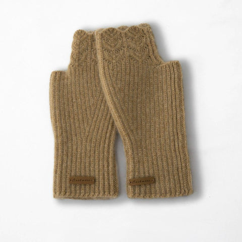 100% Pure Cashmere Fingerless Mittens Ribbed Knit Wrist Warmers Gloves