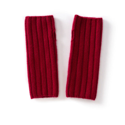 Women 100% Warmer Sleeves Knitted Ribbed Cashmere Fingerless Mitten Gloves