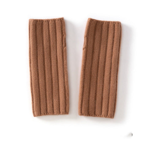 Women 100% Warmer Sleeves Knitted Ribbed Cashmere Fingerless Mitten Gloves