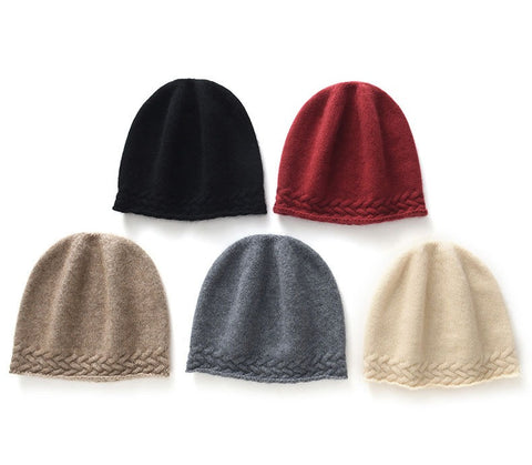 Braided Edge 100% Cashmere Soft Hat Cable Knit Outdoor Beanies