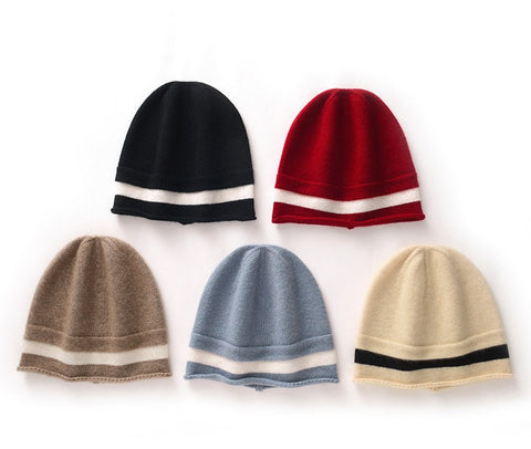 Pure Striped Color Matching Cashmere Hats Winter Warm Knitted Beanie