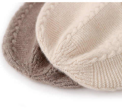 100% Cashmere Cable Knit Ribbed Beanie Warm Winter Hat Unisex