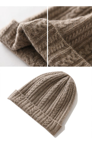 Women Hats Cashmere Thicken Warm Cable Knit Beanie
