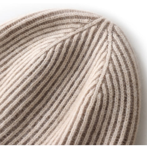 Unisex Ribbed Stripe Cashmere Cap Classic Foldover Striped Hat