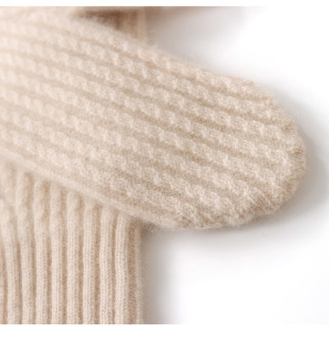 Winter Soft Warm Ribbed Pure Cashmere Knitted Gloves Mittens