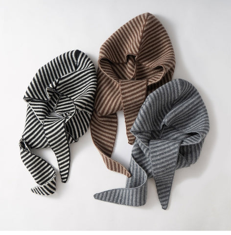 Women Winter Knitted Striped Hooded Skull Shawls Warm Knitted Hat