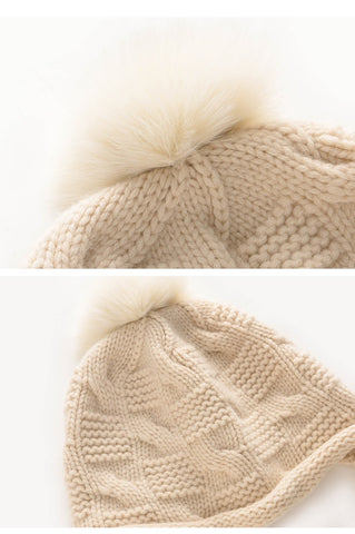 Women's Knitted Thickened Pom Pom Winter Cashmere Hat Trooper Style Ear Warmer