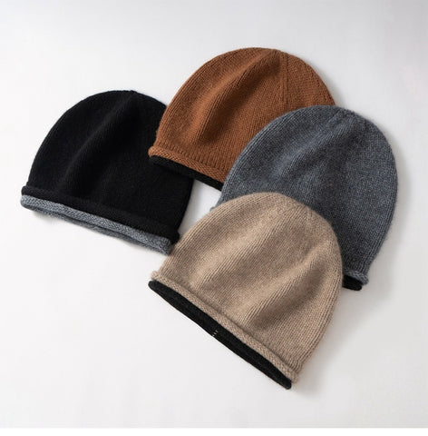 Soft Women's 100% Cashmere Double-Layer Knit Slouchy Beanie