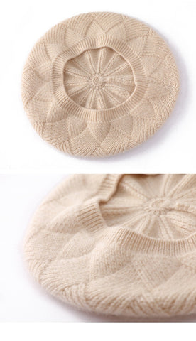 Women 100% Cashmere Beret Hat French Artist Style Soft Knit Cap