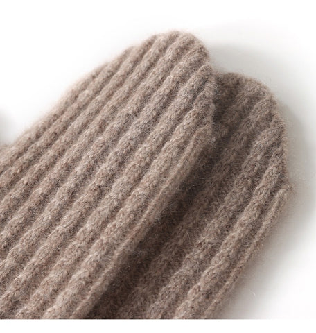 Winter Soft Warm Ribbed Pure Cashmere Knitted Gloves Mittens