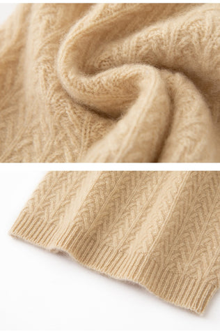 100% Cashmere Knit Slouchy Cable Beanie Ribbed  Hat
