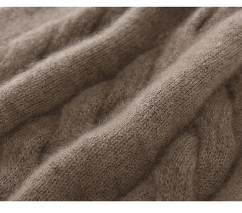 Cable-Knit 100% Cashmere Soft Warm Beanie Hat Twisted Flower Cap