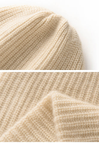 Winter Hat 100% Pure Goat Cashmere Rib-Knit Beanie Hat For Women