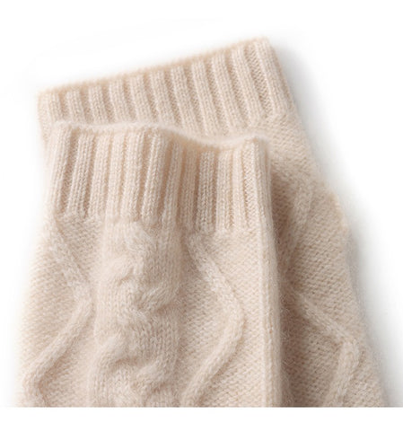 Thicken Cable-Knit Pure Cashmere Fingerless Gloves Hand Warmers