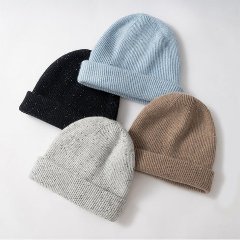 Soft Speckled Knit Winter Hat Luxury Ribbed Cashmere Beanie