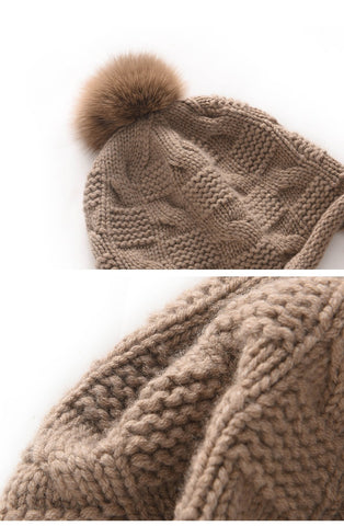 Women's Knitted Thickened Pom Pom Winter Cashmere Hat Trooper Style Ear Warmer