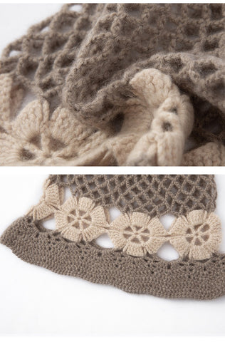 Handmade Crochet Bucket Cashmere Floral Beach Hat for Women