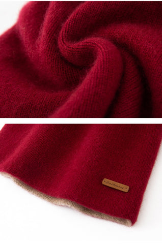 100% Cashmere Winter Beanie Double-sided Two Colors Hat for Men or Women