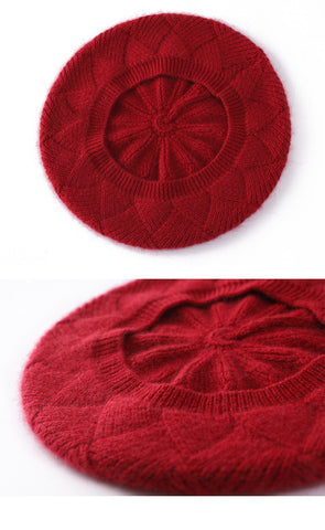 Women 100% Cashmere Beret Hat French Artist Style Soft Knit Cap
