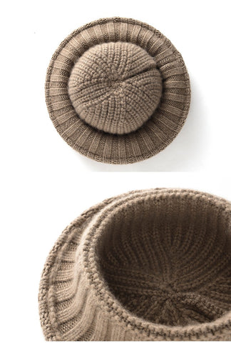 100% Cashmere Ribbed Knit Bucket Hat Fisherman Hat Knit Beanies