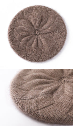 Women 100% Cashmere Beret Hat French Artist Style Soft Knit Cap
