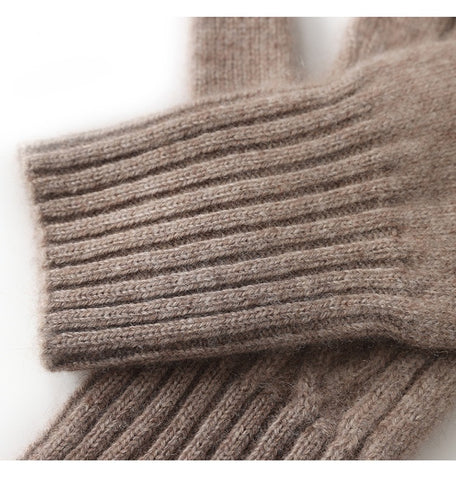Women's 100% Pure Cashmere Cable Knit Mitten Full Finger Gloves