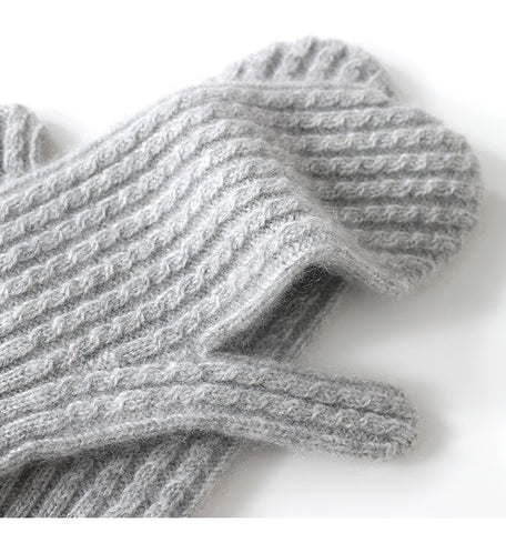 Winter Soft Warm Ribbed Pure Cashmere Knitted Gloves Mittens