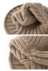 100% Cashmere Ribbed Knit Bucket Hat Fisherman Hat Knit Beanies