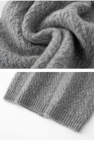 100% Cashmere Knit Slouchy Cable Beanie Ribbed  Hat