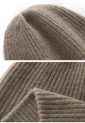 Winter Hat 100% Pure Goat Cashmere Rib-Knit Beanie Hat For Women