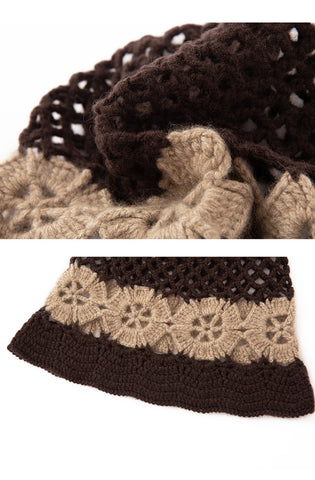 Handmade Crochet Bucket Cashmere Floral Beach Hat for Women