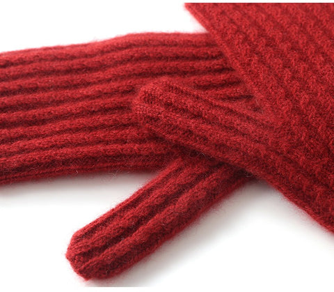 Winter Soft Warm Ribbed Pure Cashmere Knitted Gloves Mittens
