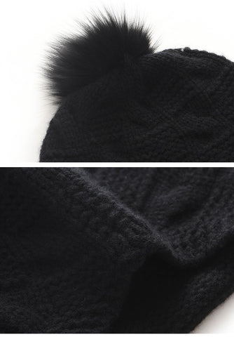 Women's Knitted Thickened Pom Pom Winter Cashmere Hat Trooper Style Ear Warmer