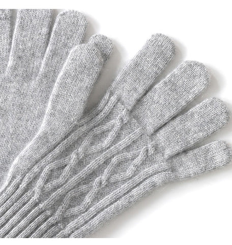 Women's 100% Pure Cashmere Cable Knit Mitten Full Finger Gloves