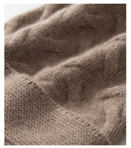100% Cashmere Beanie Cable Knit Beanie Hat with Fur Pom Pom